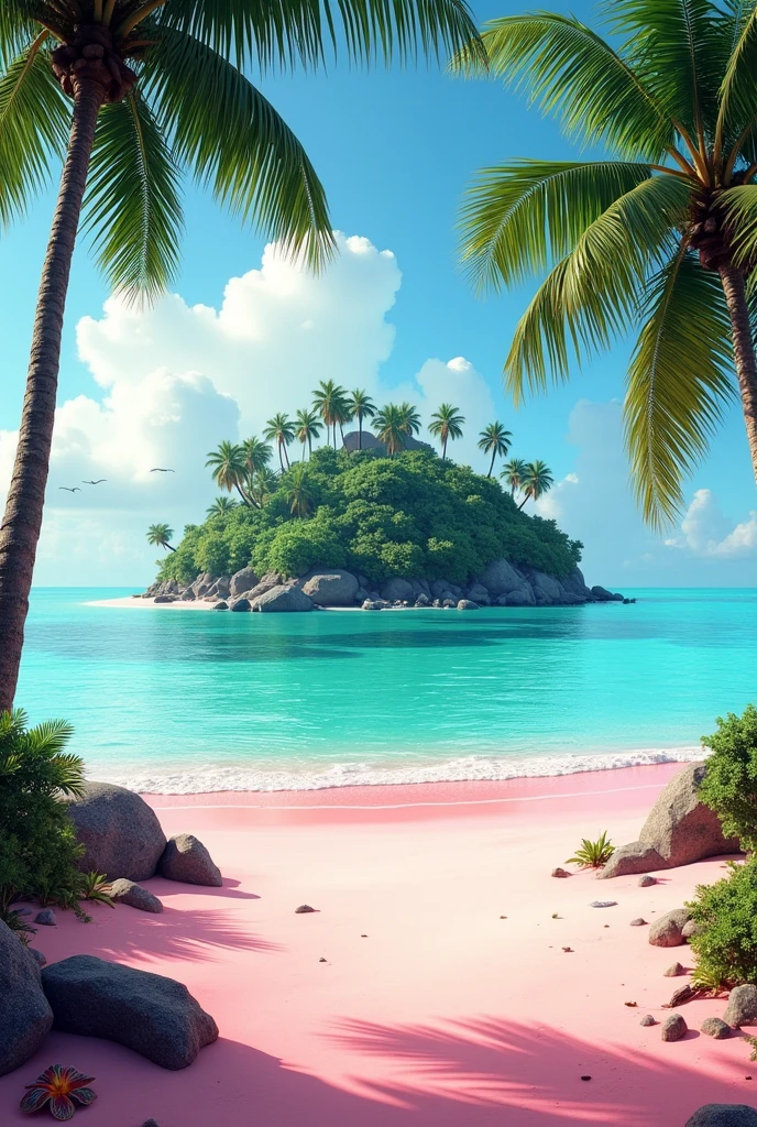 Island with pink beach