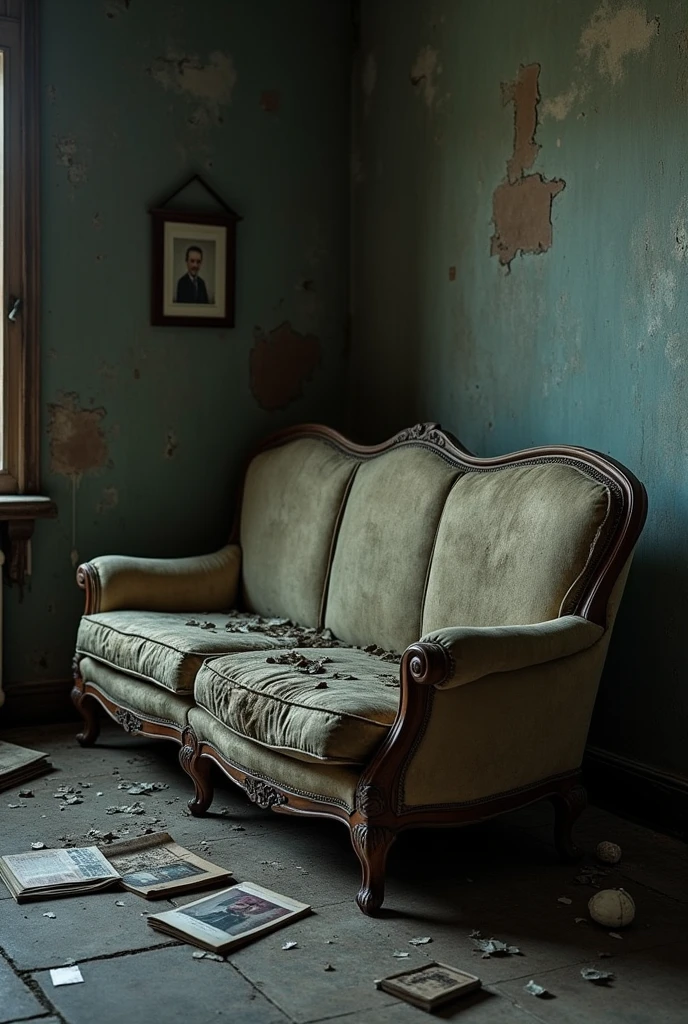Hello, I want a picture of a worn out sofa