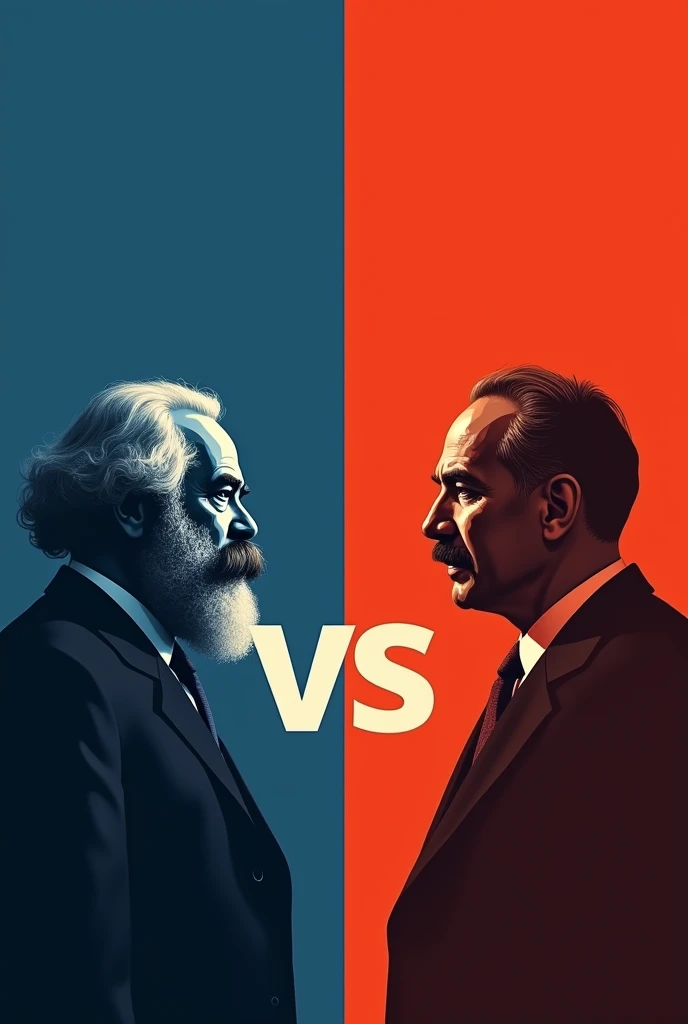gerar uma imagem para thumbnail do YouTube com uma foto do marx vs hayeck.
o Marx pode fazer um fundo azul no meio colocar vs hayeck fazer de fundo vermelho
colocar "vs" in the middle of the two each with its standard tone, without changing anything, only the funds and the "vs" maintain.
