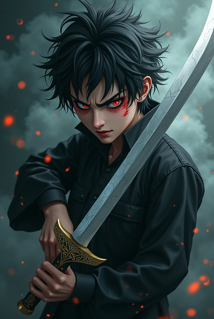 Make tanjiro anima photo  make very realistic with his sword and like a devil and in hd quality 
