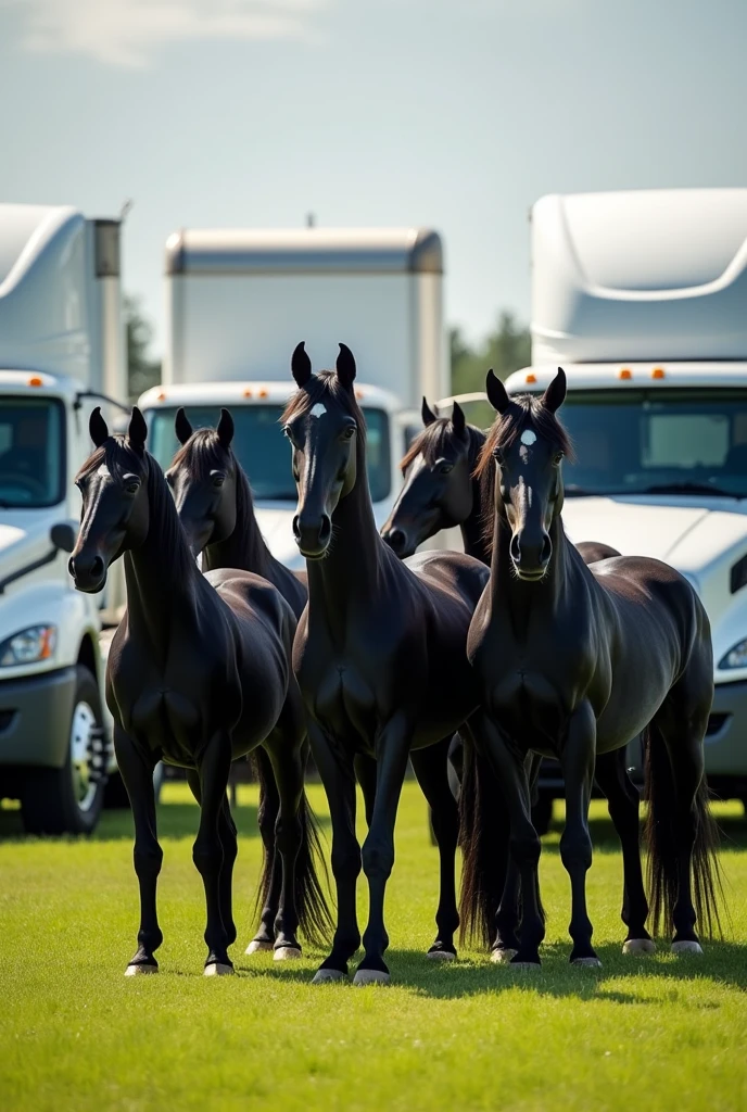 a batch of black Paso Fino horses and 4 trucks*4blancas