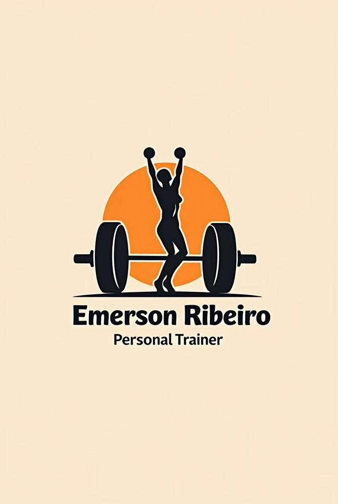 
Create a logo, featuring a gym halter, and a holding hand, with the following texts below "Emerson Ribeiro", "Personal Trainer", the colors can be pumpkin with black