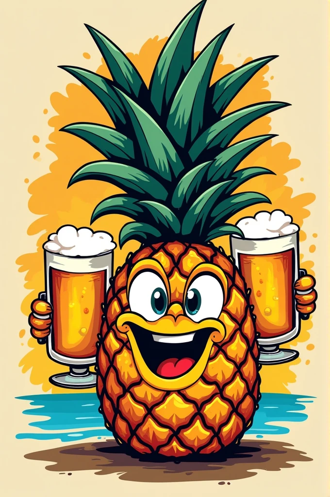 Make a pineapple t-shirt print with beer glasses