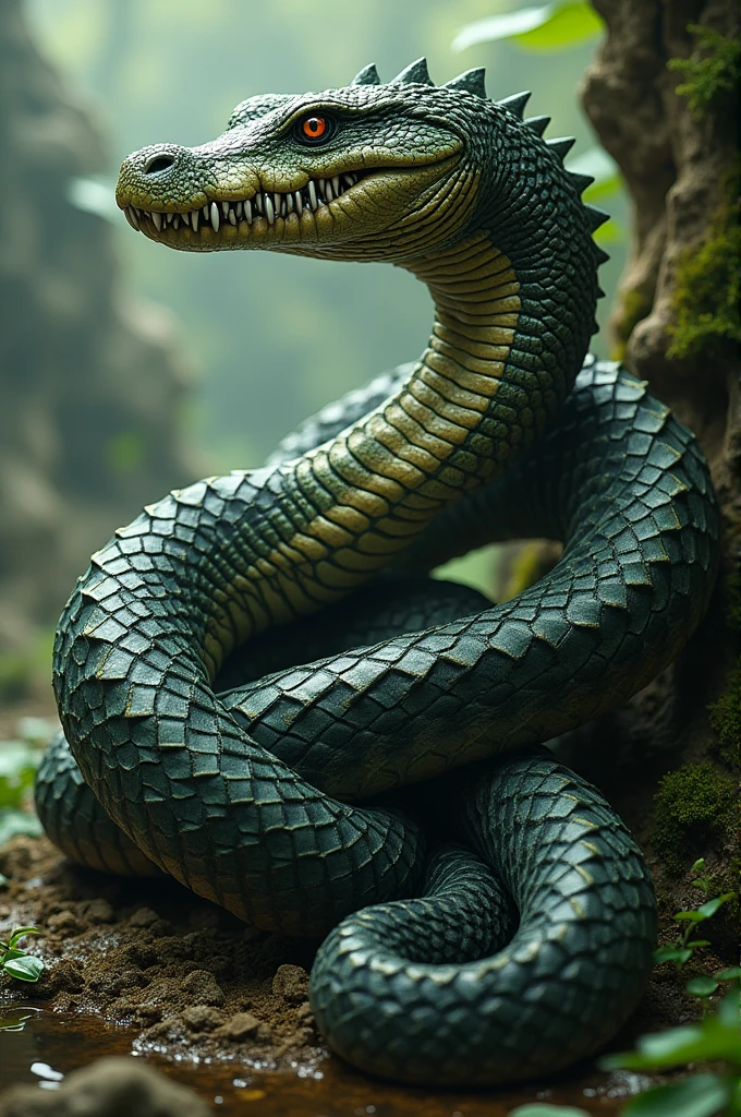 Snake with crocodile 
