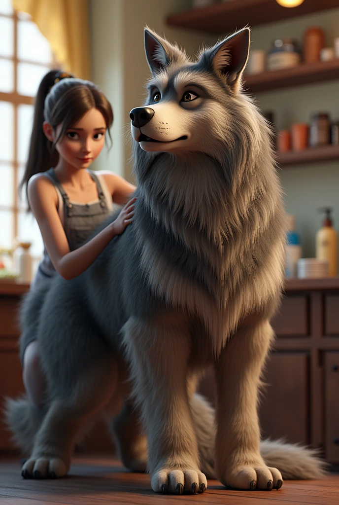 Make a picture of a dog (lobo ) being groomed