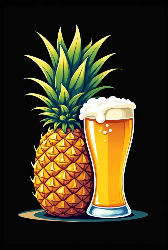 Make a t-shirt design with pineapple and beer glasses on a black background 