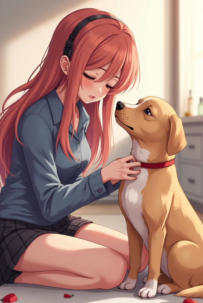 Make an anime style girl giving her pussy to a dog