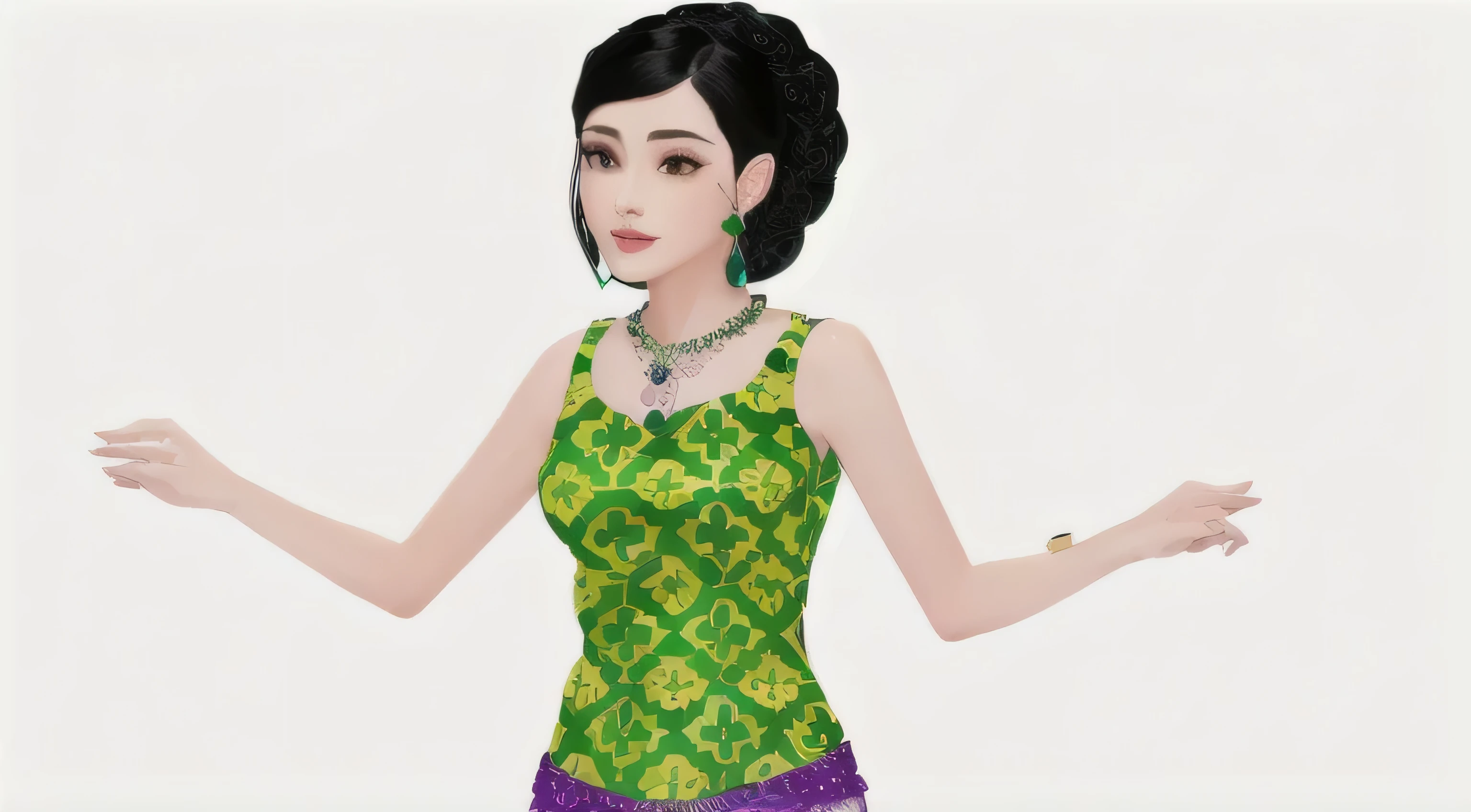 arafed woman in a green and purple dress with a necklace, upper body avatar, upper body 2d game avatar, design your own avatar, stylized digital illustration, inspired by reyna rochin, inspired by JoWOnder, inspired by Sim Sa-jeong, wearing an ornate outfit, wearing an elegant tribal outfit, inspired by Mym Tuma