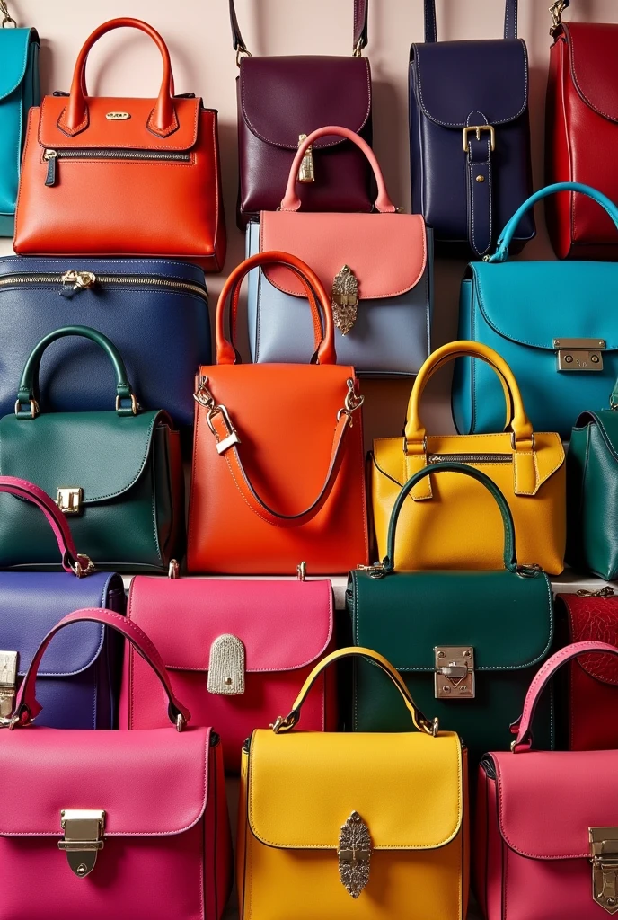 Image with various ladies handbags, 20 different eye-catching bags.