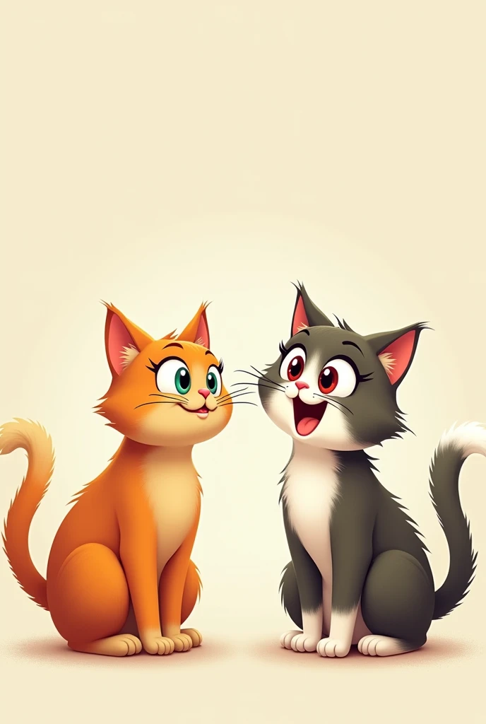 Create a picture of two funny cats facing each other with all parts