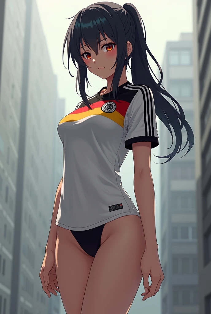 Nude zero two, anime style, in German soccer jersey, in Grey tones