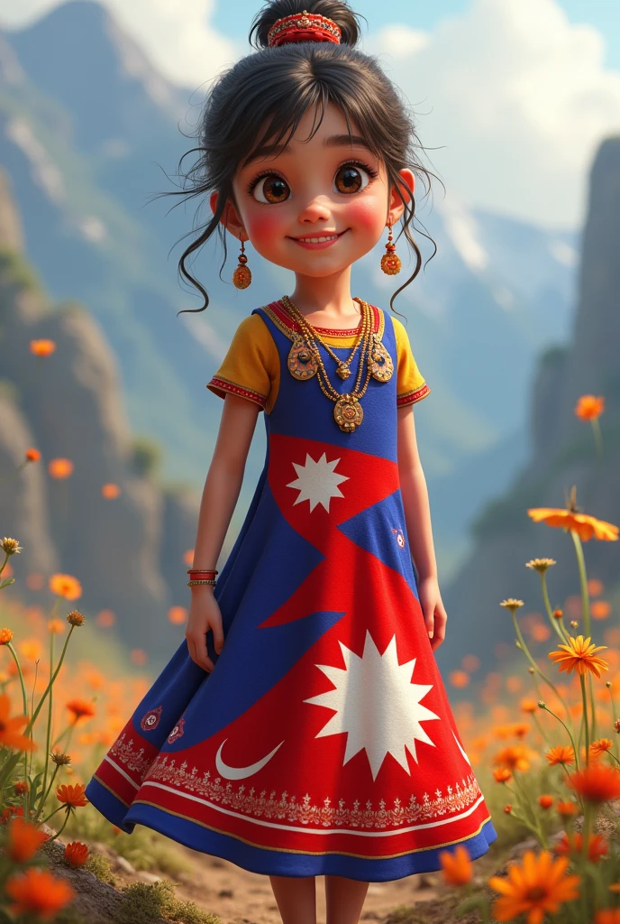 Girl wearing nepal flag dress