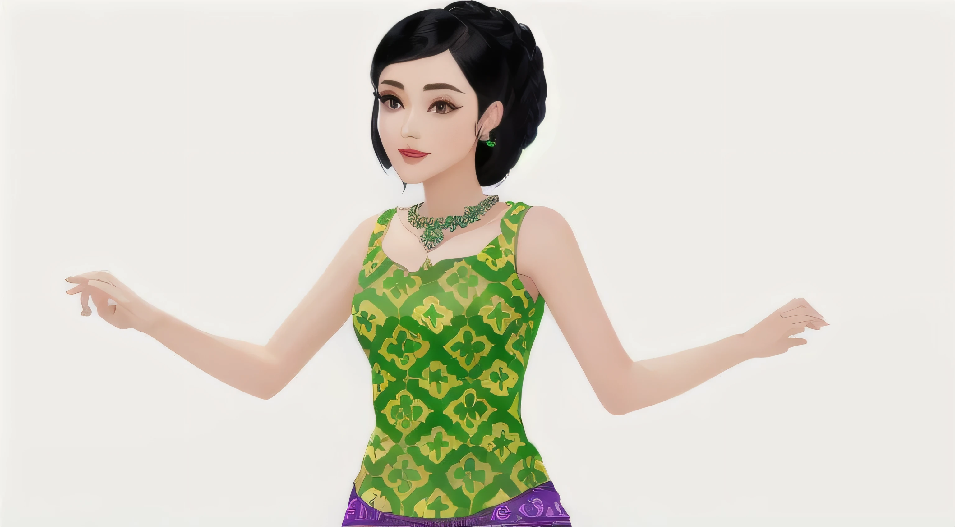 arafed woman in a green and purple dress with a necklace, upper body avatar, upper body 2d game avatar, design your own avatar, stylized digital illustration, inspired by reyna rochin, inspired by JoWOnder, inspired by Sim Sa-jeong, wearing an ornate outfit, wearing an elegant tribal outfit, inspired by Mym Tuma