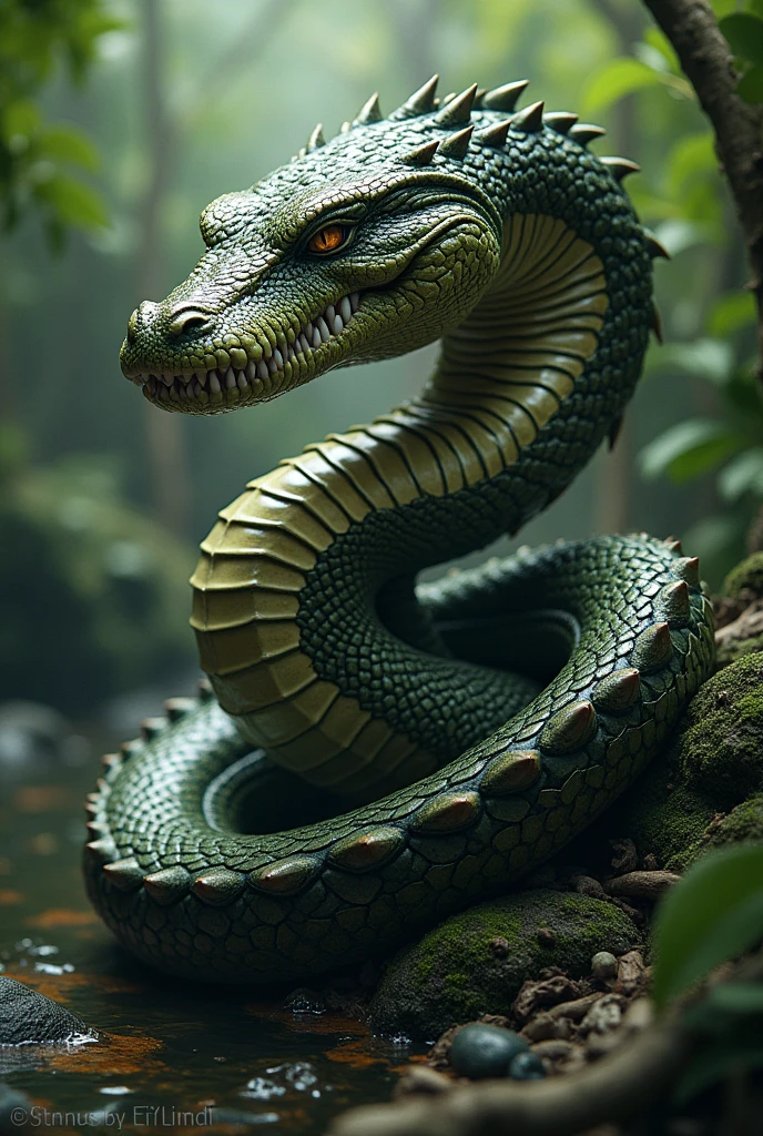 Snake with crocodile 

