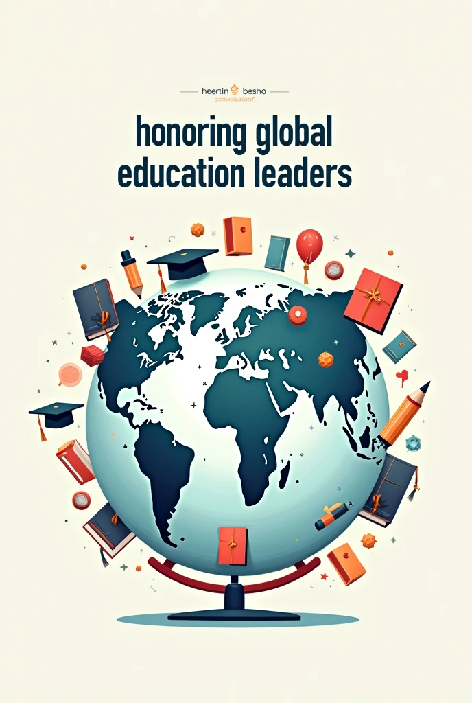 A creative representation of a globe made up of educational icons (books, graduation caps, pencils), with the text “Honoring Global Education Leaders.”