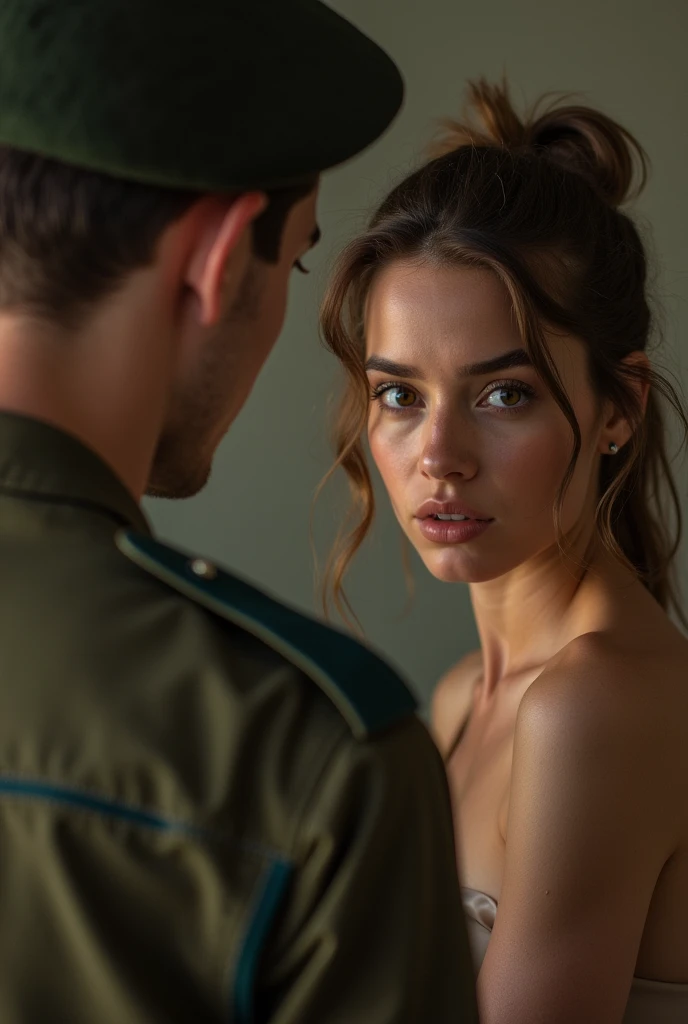 Female soldier looking at me with fury being penetrated by my penis 


