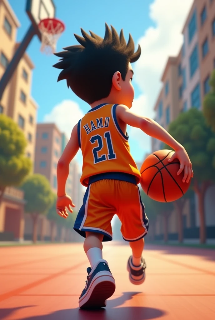 A animated boy character who plays basketball and on their back Dev name was written 