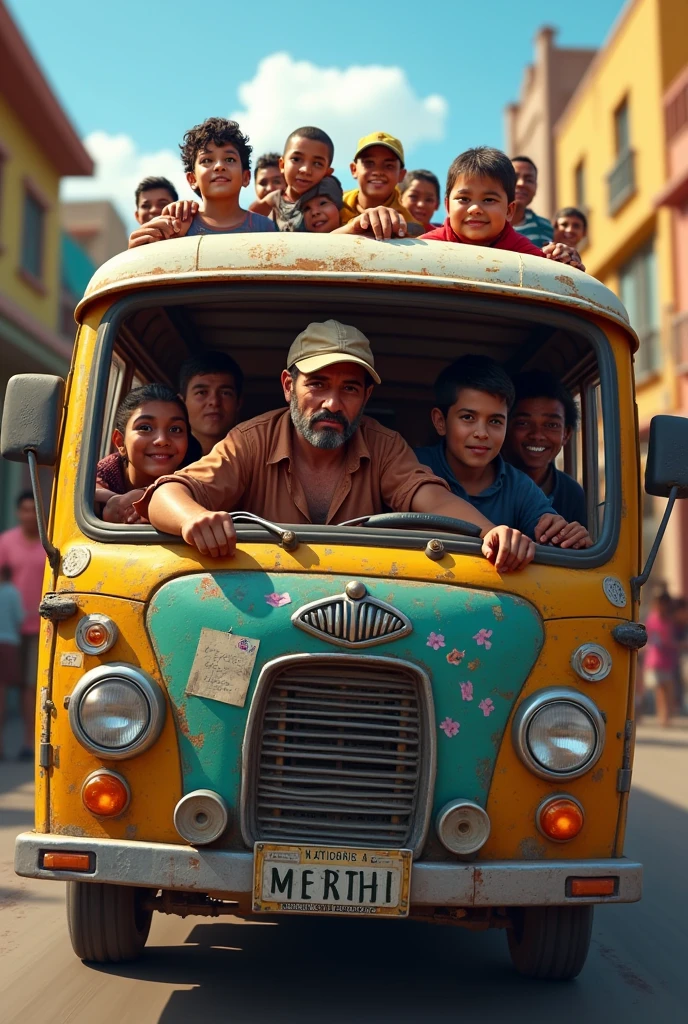 Micro driven by a sloppy guy with a cap and full of passengers in Bolivia