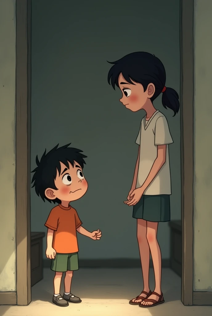 A caregiver punishes a boy by isolating him (Animated for children)