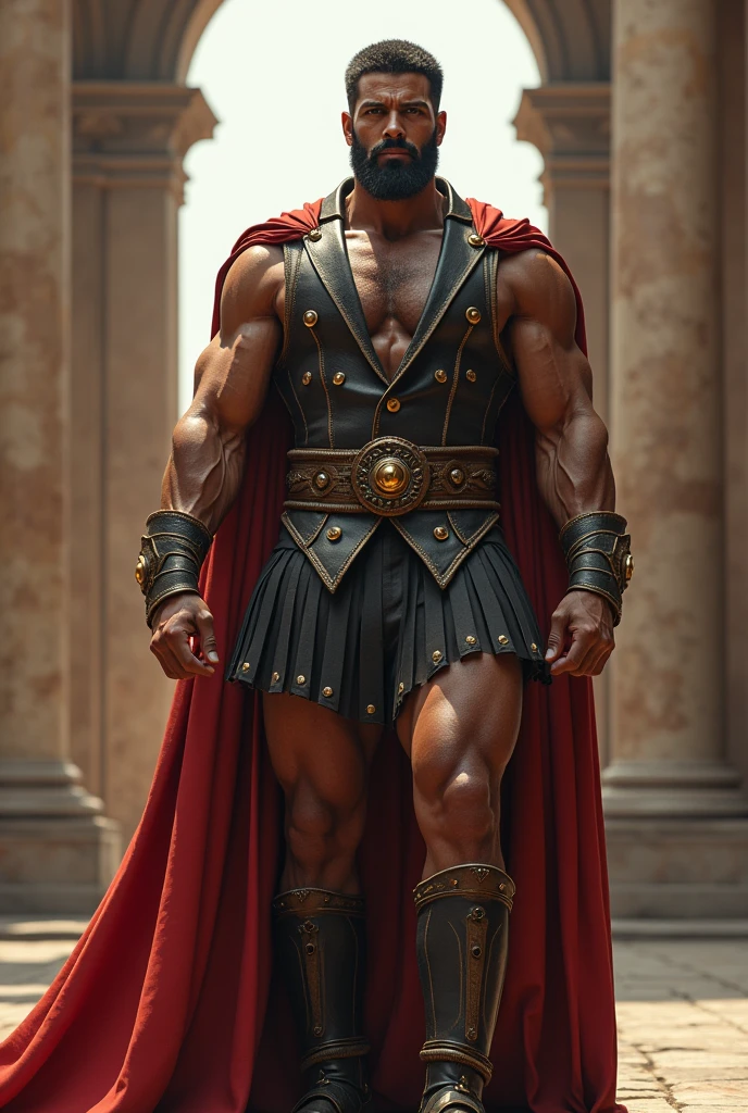 a gladiator from roman empire wearing 90s suite
