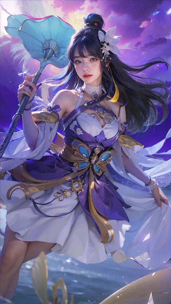 8k wallpaper, masterpiece, movie lighting, best quality, illustration, dramatic angle, ((color: 1.1)), ((color inner hair: 1.4)), 1girl, solo, long hair, water, blue eyes, black glasses, choker, parted lips, white choker, liquid hair, black hair, bangs, from side, side, upper body, simple background, gray background, bare shoulders, portrait, looking at the audience, white dress, hair between eyes, white background, earrings,