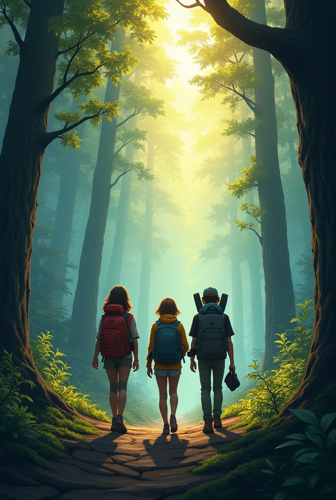 Three friends on a weekend in the dark forest, Carla, John and Mark