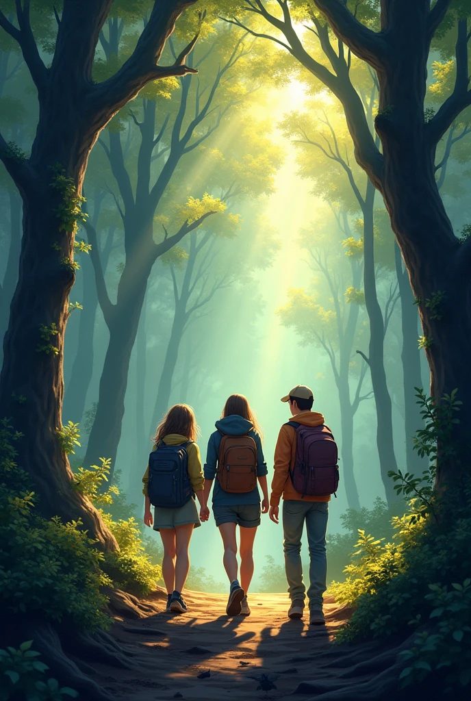 Three friends on a weekend in the dark forest, Carla, John and Mark