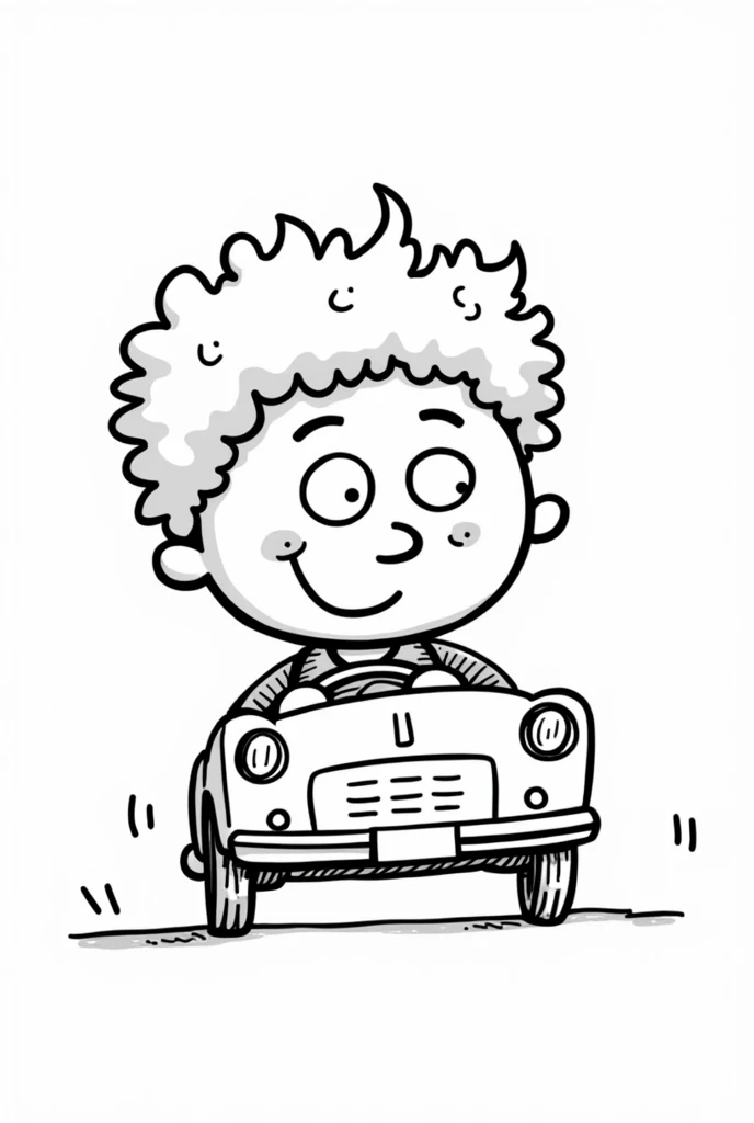 chat, using Diary of a Wimpy Kid as a reference, Por favor, draw a picture of a man with curly hair up to his ears driving, you can make it black and white and cheerful, Please?
can make it more similar to the protagonist of diary of a wimpy kid?