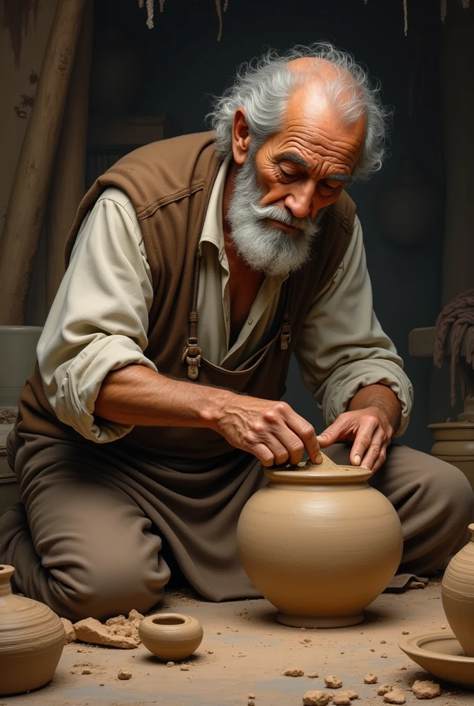 Ancient man
Trying to make clay pot 


