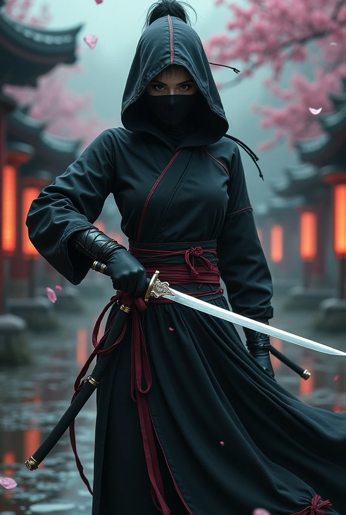Ninja girl Japan with mask behead