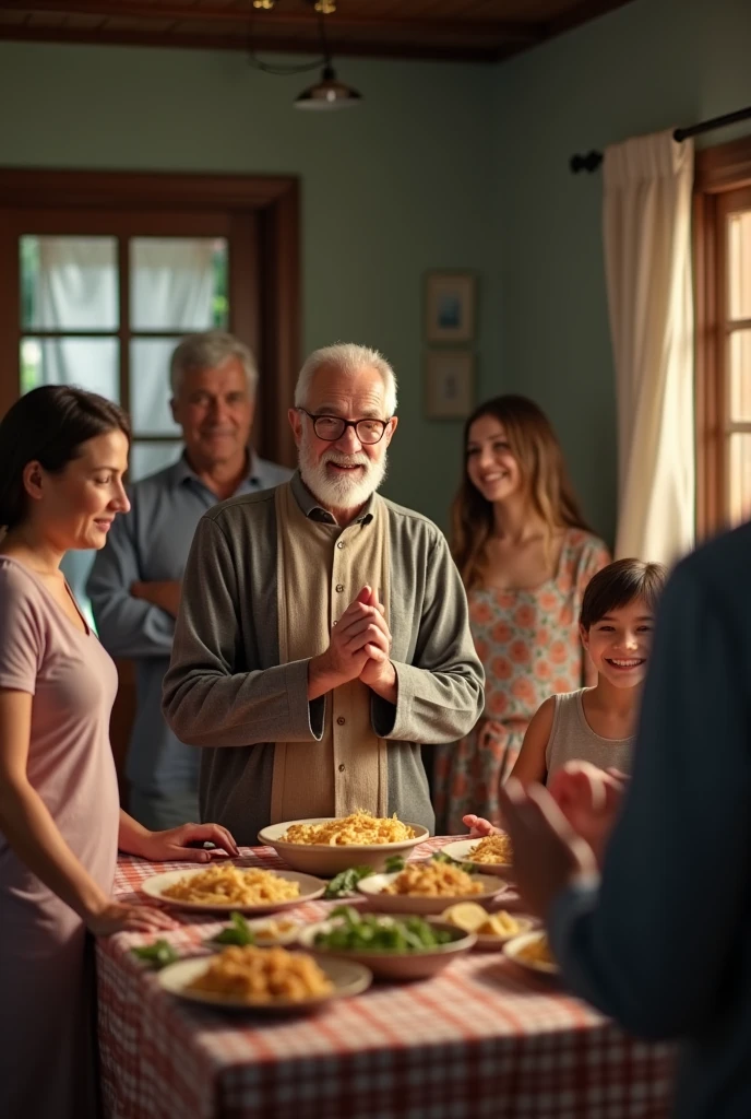 God provides a servant an elderly pastor with his hands clasped in gratitude with his family for the chicken pasta for Sunday lunch , since at home he had nothing to eat, Someone take a photo of 16 to your humble home.9