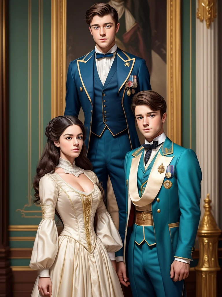 Prince in Victorian times aged 29 as Taron Egerton with a.face: He has a sculpted face with defined features, a strong, well-defined jaw, and high cheekbones that give it an air of nobility and distinction. eyes: Their eyes are deep blue or emerald green..., with a penetrating and intense look that reflects intelligence and determination. Her eyelashes are long and dark., accentuating your look. hair: His hair is dark, thick and wavy, elegant hairstyle, often in a classic style that reinforces its regal air. Complexion: he has white, well cared for skin., with a healthy glow that highlights your youth and vitality. Height and body: He is tall and well proportioned., with an upright and majestic posture. His figure is athletic., but it also has an air of refinement and grace that embodies strength and elegance.. attire: He wears a luxurious Victorian costume.. Prefers colors like navy blue.., and their suits are decorated with family insignia and medals that reflect their status and achievements.. I want him in a Victorian suit from 1848.