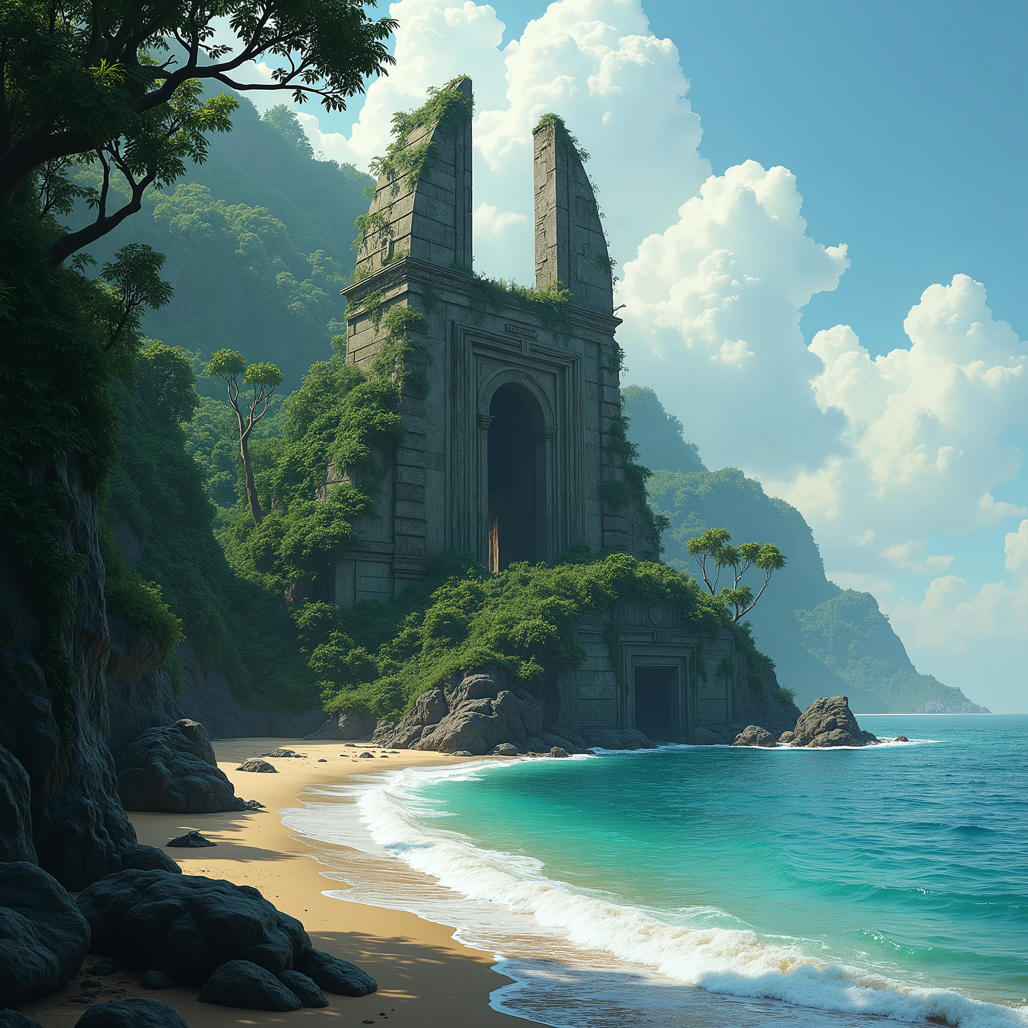On the edge of the jungle beside the seashore lie mysterious, desolate ruins of unfamiliar design. Nobody has been here in centuries.