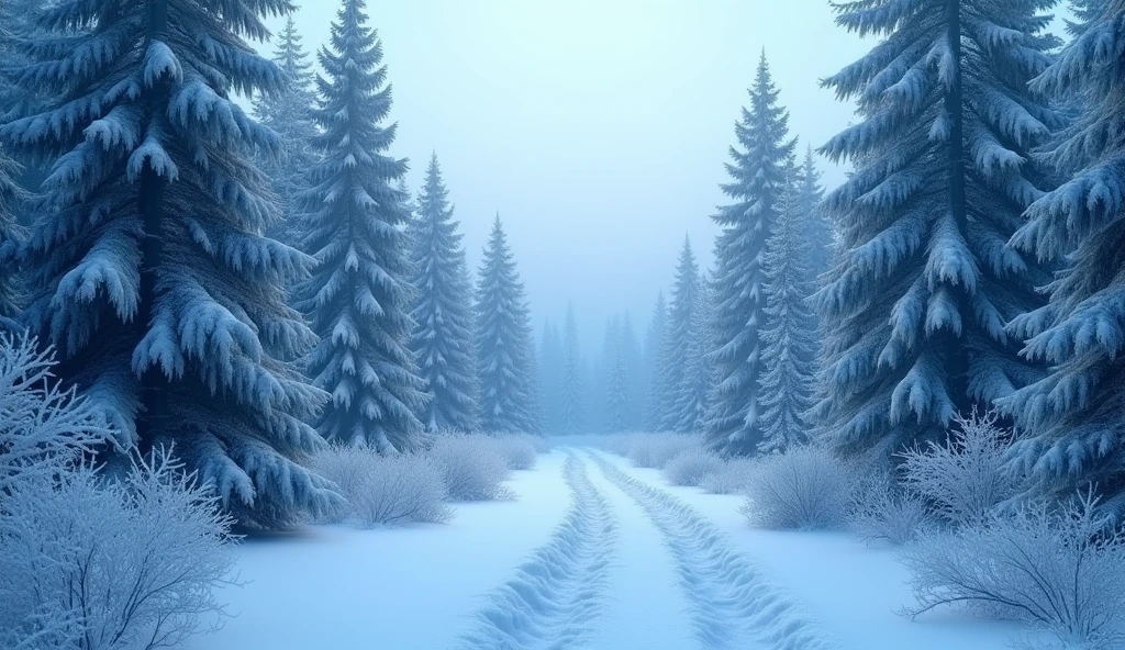 forest scenery in blue snow without river