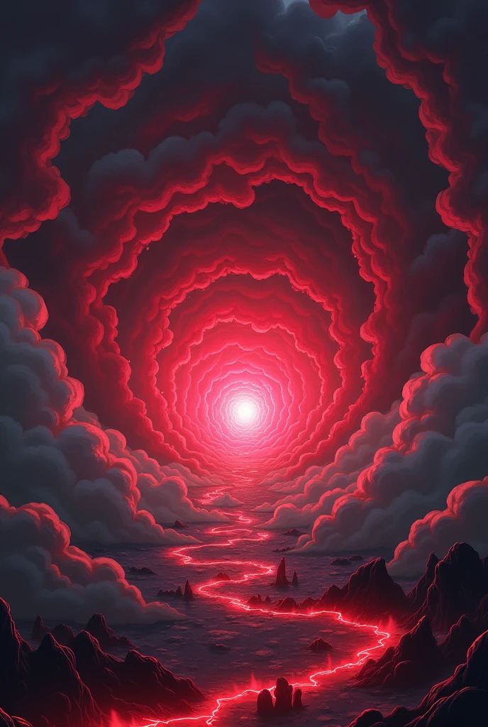 create a 1000x1000 image that has dark red clouds, As in the first expansion of Sukuna's domain that he used against the special grade that consumed one of his fingers