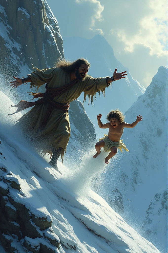 Throwing a baby Jesus down an ice mountain in a fit of anger