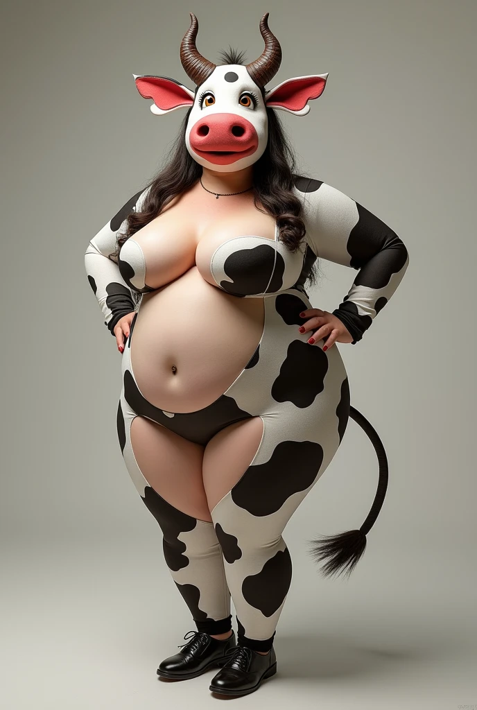 Busty woman in cow costume