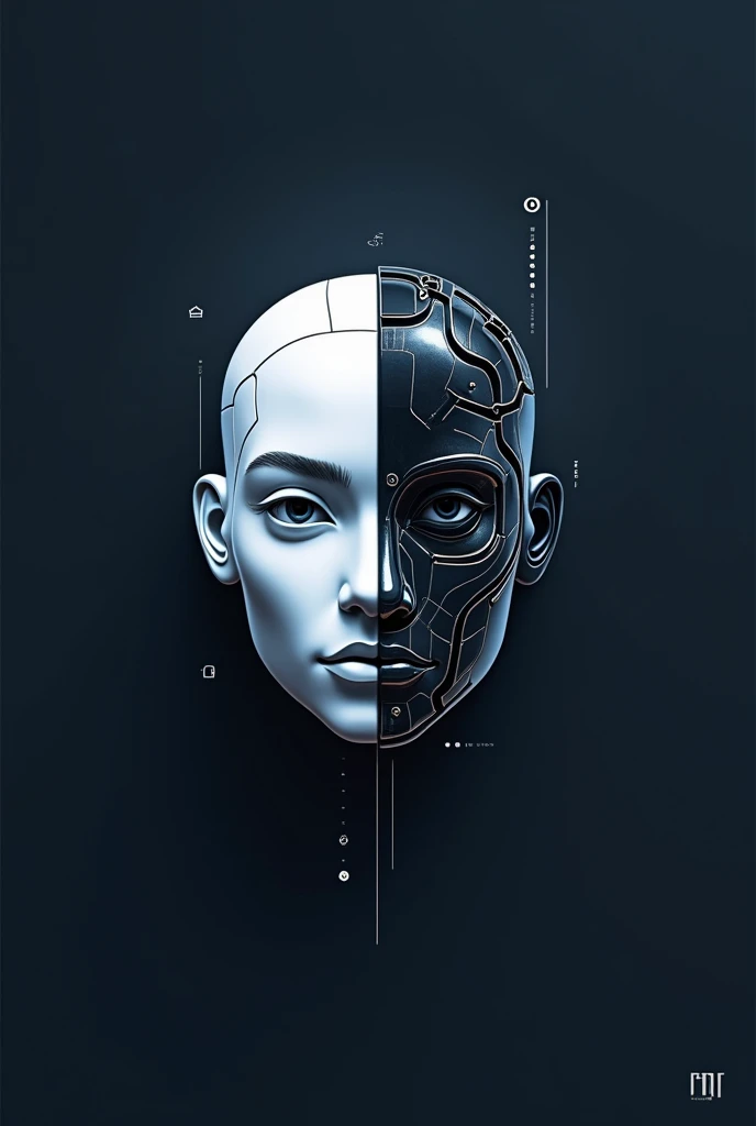 Here is the unique and modern logo featuring a half-human boy face and a half-robot face for your "Fact Channel." If you need any adjustments or further modifications, just let me know!