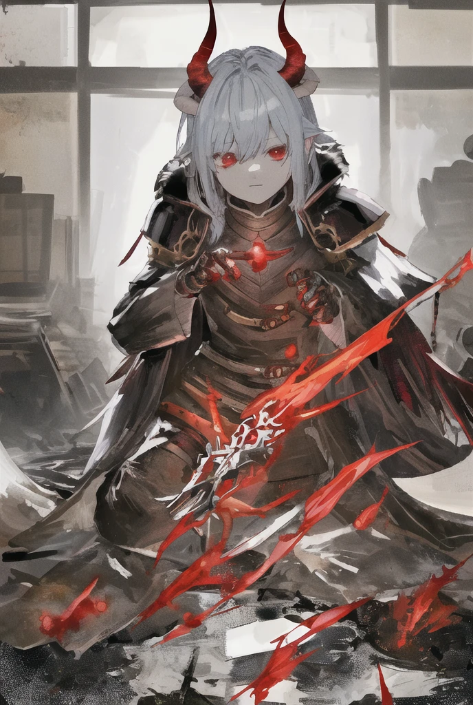 Demon King、Black Armor、disaster々Shi、Dragon Feather、Red Flame、High resolution, Damaged, First Person View,