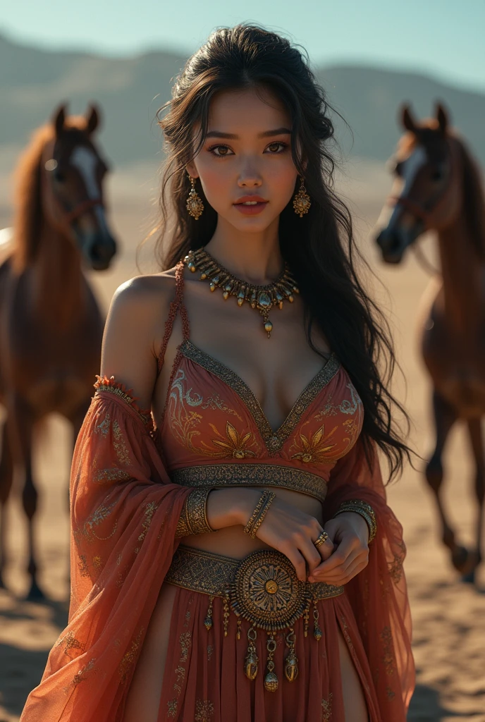 8ก, Masterpiece, raw photos, best quality, realistic, extremely detailed CG unity 8ก wallpaper, depth of field, Cinema-grade lighting, lens flare, Ray Tracing, (Beautiful faceสุดๆ, beautiful lips, beautiful eyes), A face with intricate details, ((Extraordinarily detailed skin)) , beautiful asian girl, ((look at viewer)),(big smile), (blurred background), midnight, (lovely woman), earring, bangle, necklace, Clear eyes, (Pale skin), Facing forward, (Big eyes), (look at viewer), ,((smile)),, city scenery, blue eyes, Sparkling set, , mini dress, The red dress is very short., open breast, balvery slim, (Medium bottom), see through dress, thick thighs, open breast
JasmineWaiabic costume ,8ก,Beautiful face, Realistic photos, Open shoulder shirt, More tied skirts, Long hair ornaments, red Arabian dress, standing next to Arabian horses in the desert.