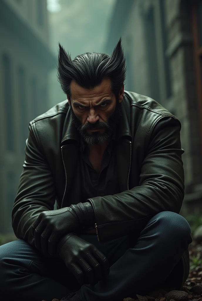 Wolverine sitting with his ears down