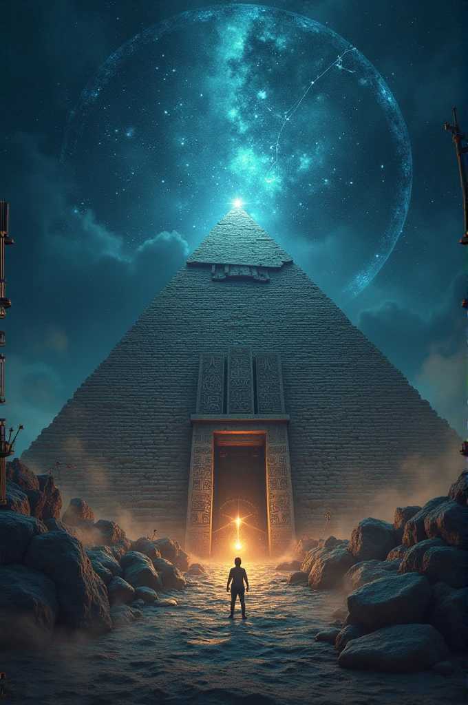 Create an image of the Aquarius constellation with a pyramid