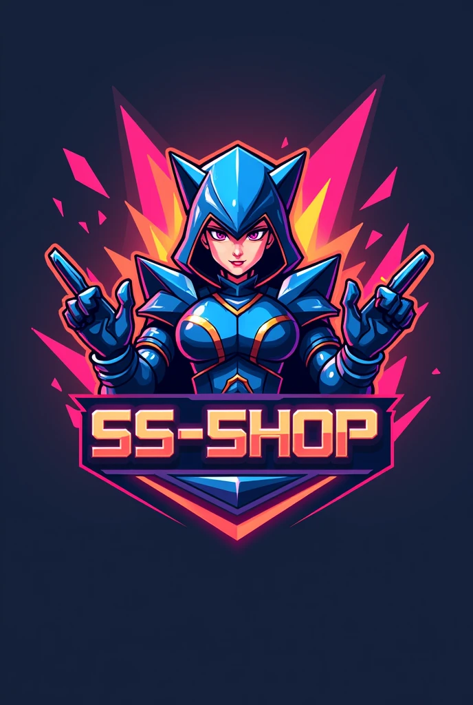 Create a logo for a game store named SS-Shop below. ( mobile legend)