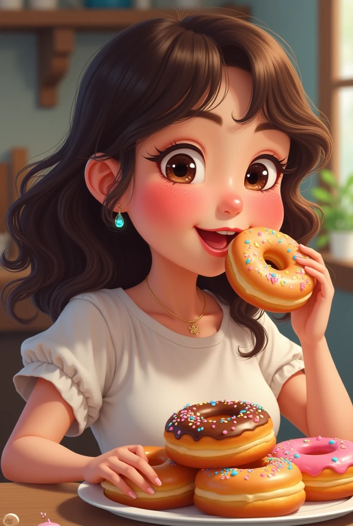 Fat cute girl eating donuts