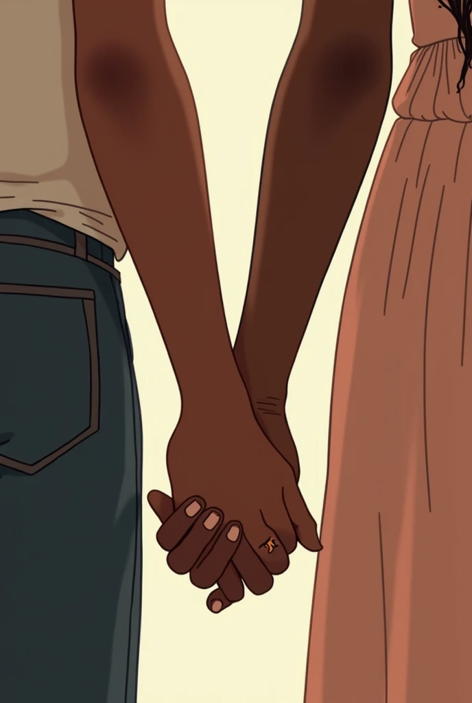 a girl and a boy holding hands both black skin but the boy is a little light on the girl's hand a tattoo with the letter S on the boy's hand a tattoo with the letter j a hand as 5 figers