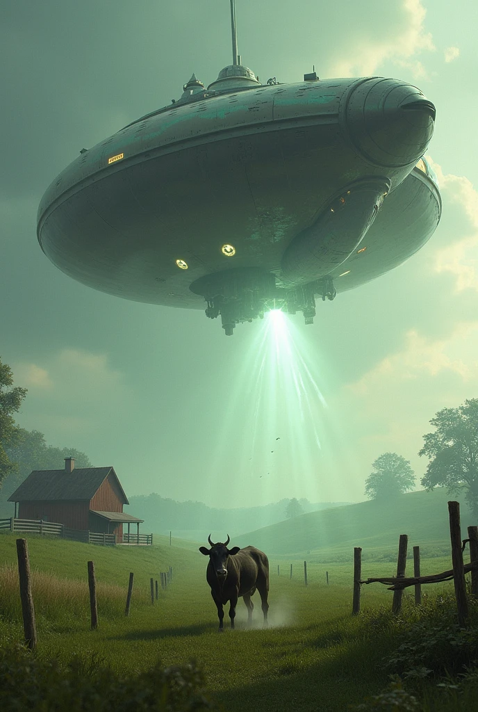 Alien Spaceship Abducting a Cow