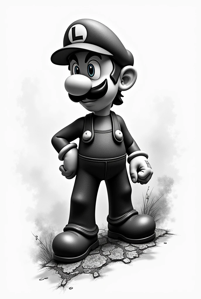 luigi from supermario world with power in black and white for tattoo