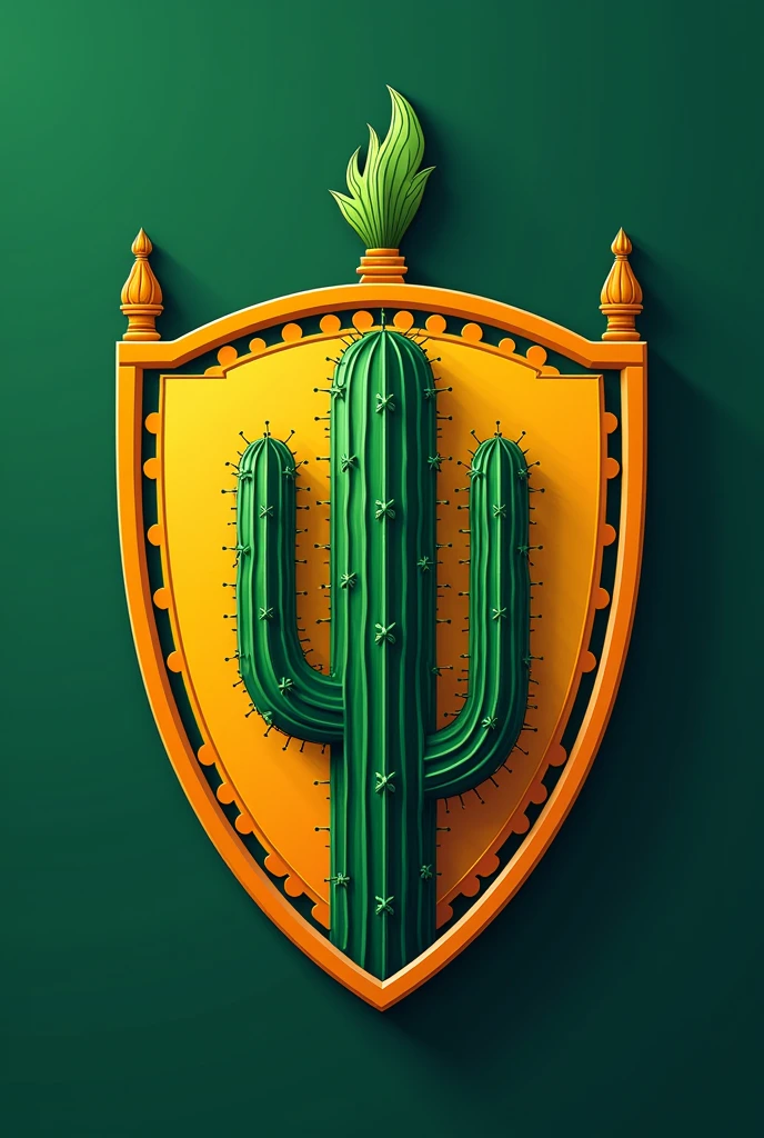 A football shield, As a base I would like the Liverpool shield but replacing the bird with a cactus and replacing the top part where the letters go with a plume. Remove the torches on the side, You put something that you think goes together and the colors could be green and yellow
