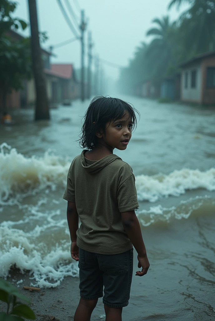 বন্যায় অনেক পানি পানি থেকে ভয়ে তাকিয়ে থাকা
১৪ বছরের বাচ্চার ছবি