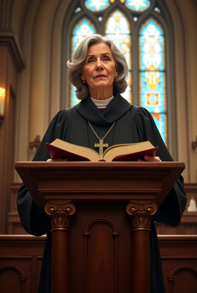 a woman at the pulpit with the Bible